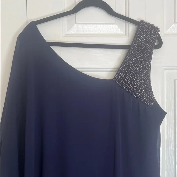 Xscape Women’s Dark Blue One-Shoulder Dress with Embellished Strap Size 18W - Picture 7 of 8